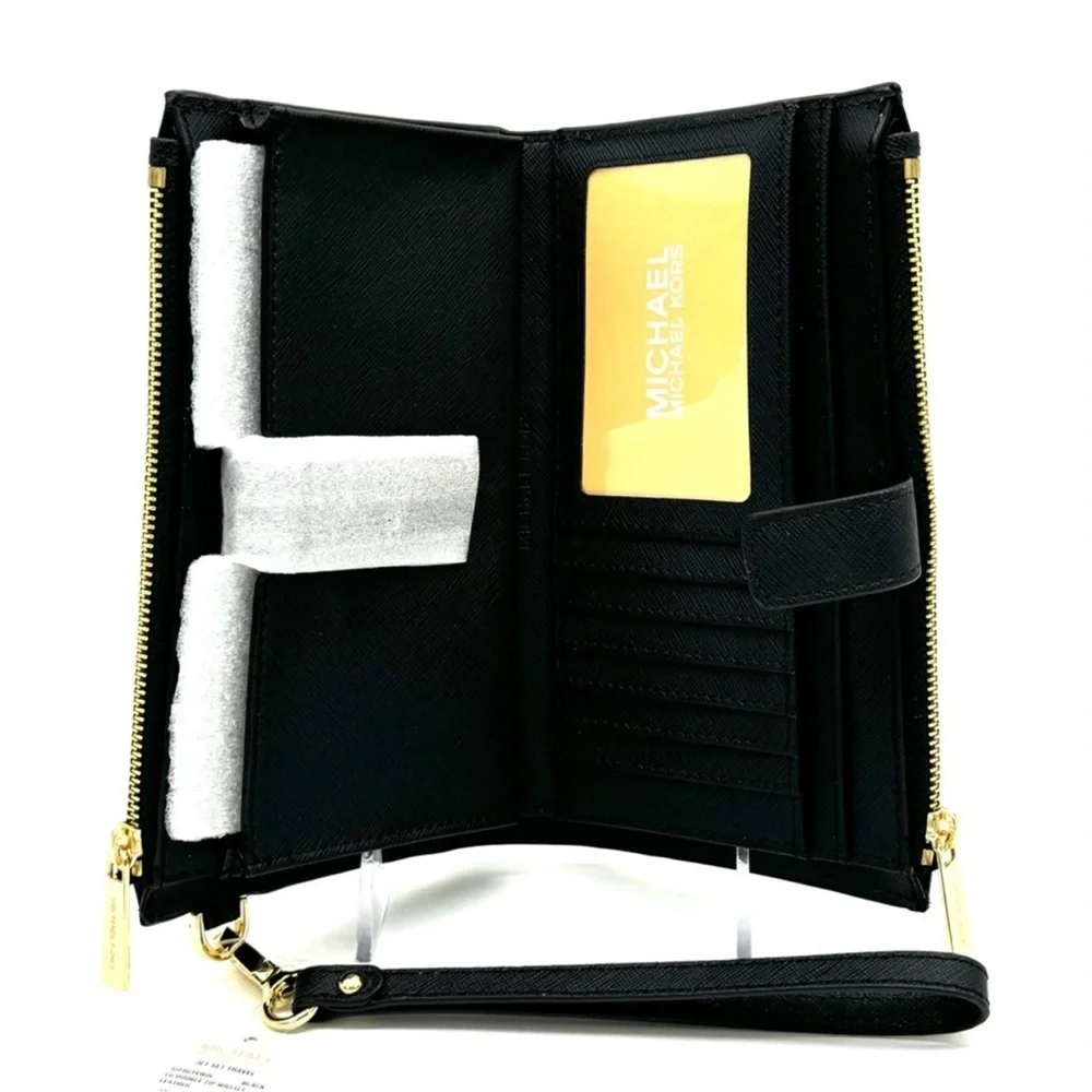 Michael Kors Large Double Zip Wallet Wristlet Black/Gold
